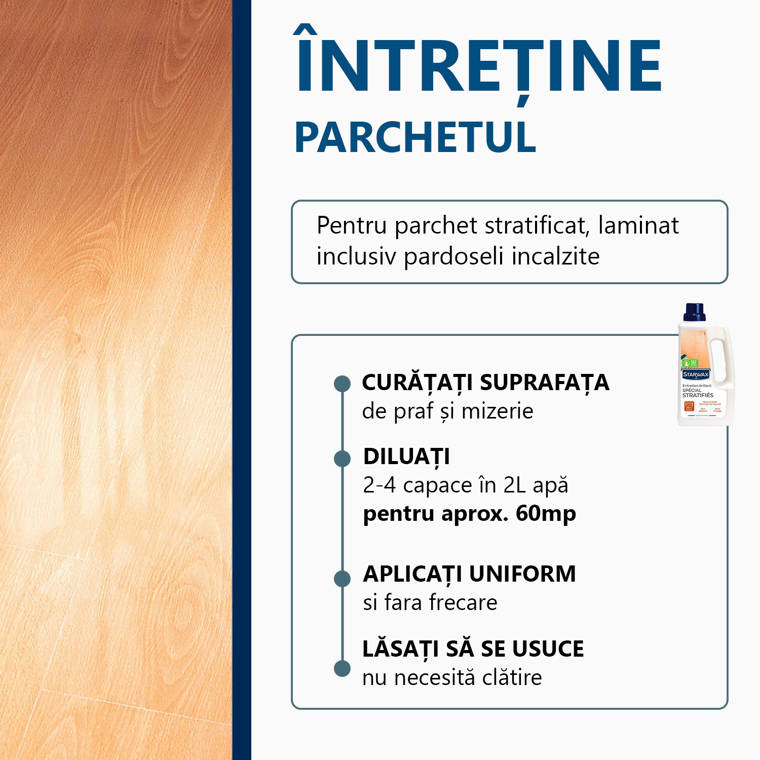 Solutie 2 in 1 Intretinere si restaurare pentru Parchet Stratificat - Starwax, 1L - imagine 5