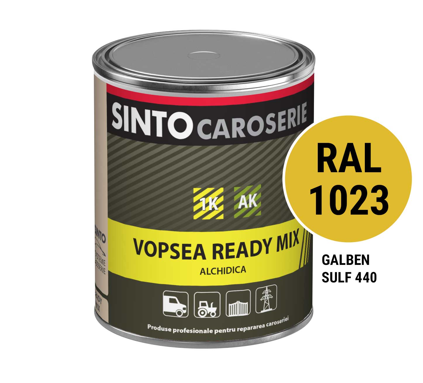 Vopsea industriala Galben Sulf 440, RAL 1023, pentru utilaje, metal, constructii - Sinto, 1L - imagine 4