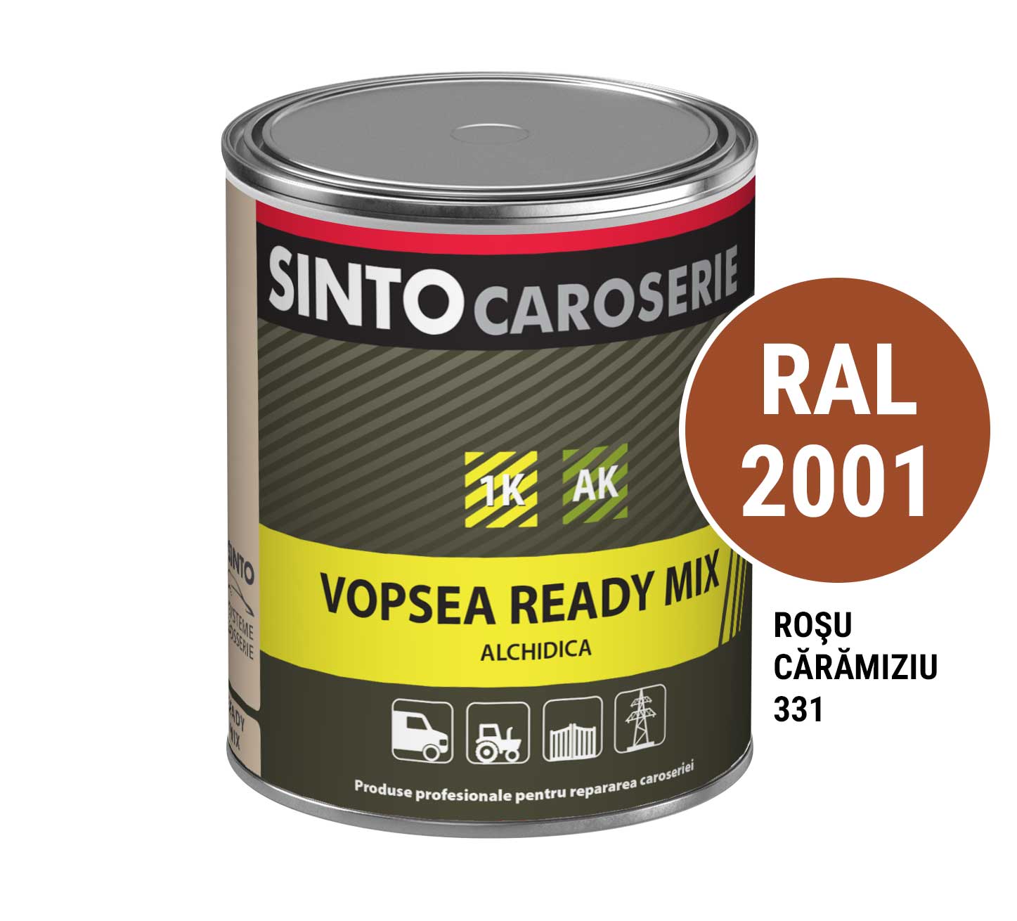 Vopsea industriala Rosu caramiziu 331 / RAL 2001, pentru utilaje, metal, constructii - Sinto, 1L - imagine 4