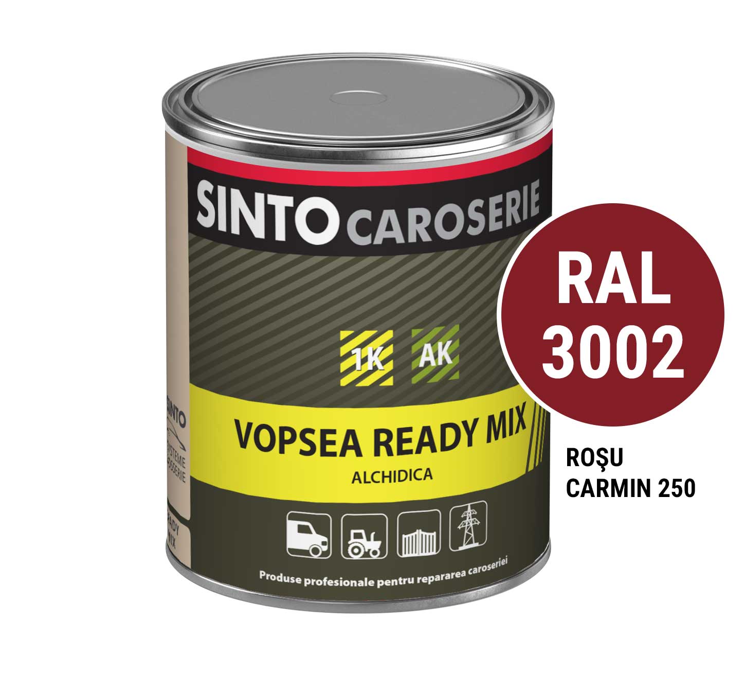 Vopsea industriala Rosu Carmin 250 / RAL 3002, pentru utilaje, metal, constructii - Sinto, 1L - imagine 4
