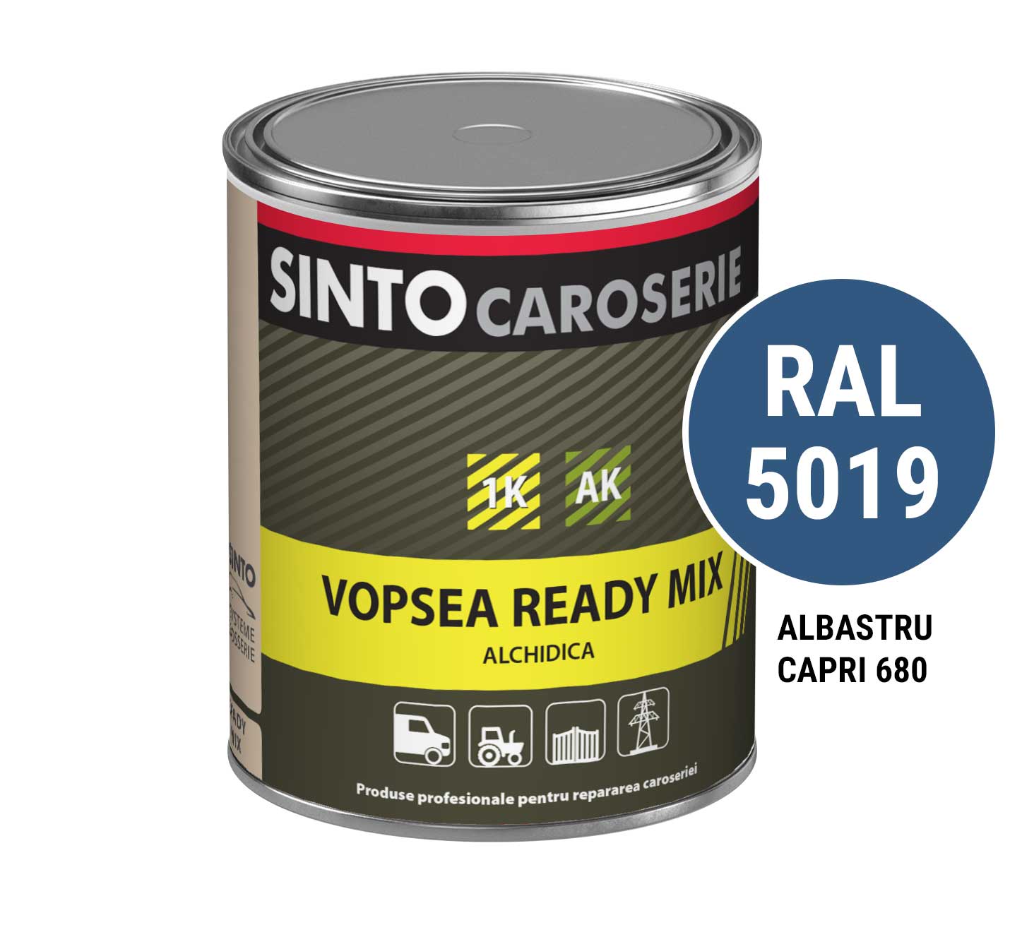 Vopsea industriala Albastru Capri 680 / RAL 5019, pentru utilaje, metal, constructii - Sinto, 1L - imagine 4