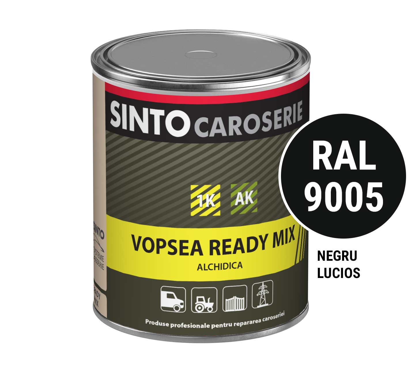 Vopsea industriala Negru Lucios / RAL 9005, pentru utilaje, metal, constructii - Sinto, 1L - imagine 4